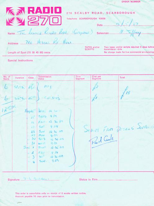 Advertising order for Bolders records