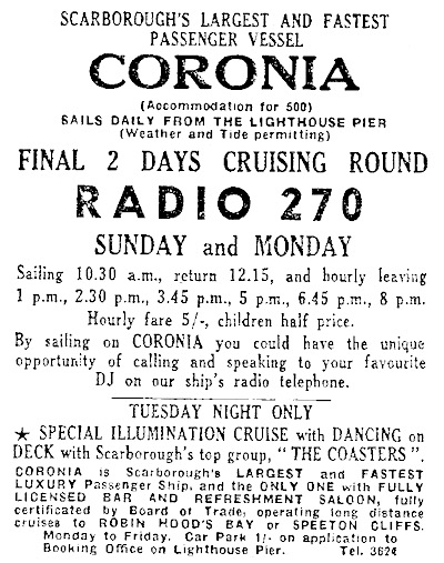  Radio 270 cruise on the Coronia