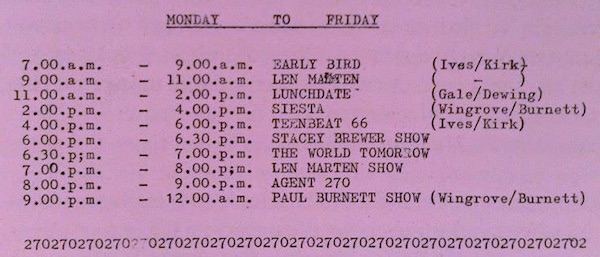 Radio 270 early programme schedule
