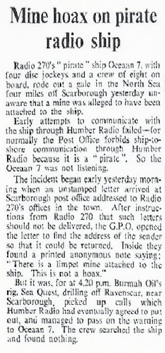 press report of mine hoax on Radio 270