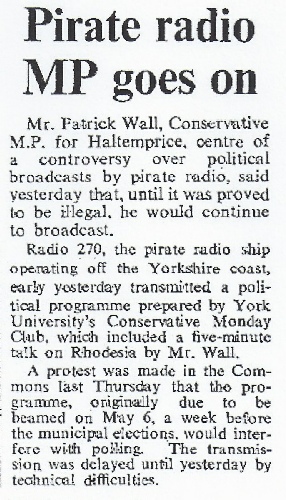 Patrick Wall on Radio 270 press report
