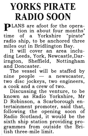 Yorks Pirate soon newspaper cutting 