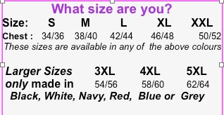 Tee shirt sizes chart